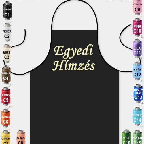 Egyedi Hímzett Fekete Kötény