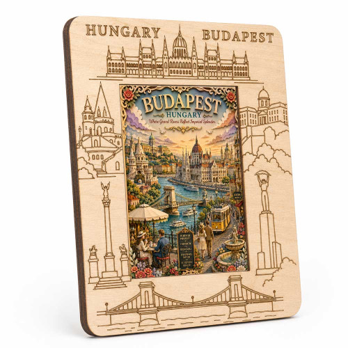 Budapest képek gravírozott fa képkeretben