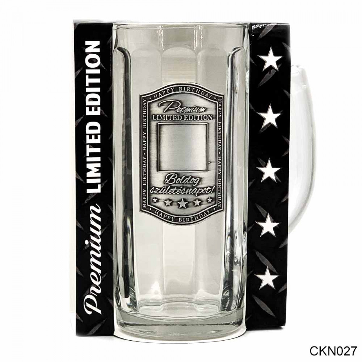 (CKN027) Fémcímkés Söröskorsó 0,5 l - Boldog Születésnapot - Írható - Szülinapi Ajándék