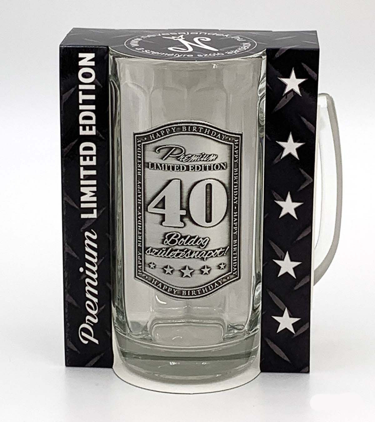 (CKK005) Fémcímkés Söröskorsó 0,3 l - Boldog 40. Szülinapot felirattal - 40. Szülinapi Ajándék