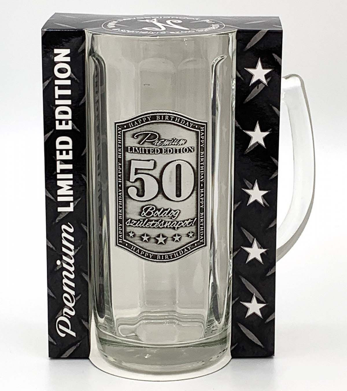 (CKN006) Fémcímkés Söröskorsó 0,5 l - 50. Boldog Szülinapot felirattal