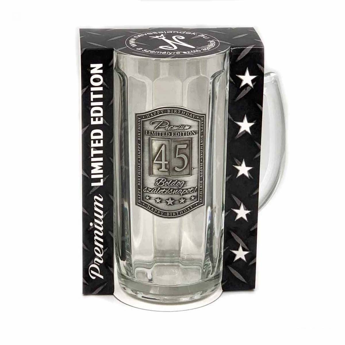 (CKN031) Fémcímkés Söröskorsó 0,5 l - Boldog Születésnapot 45. - Szülinapi Ajándék