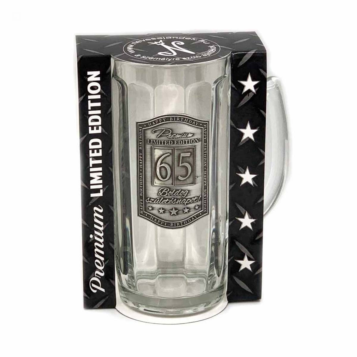 (CKN033) Fémcímkés Söröskorsó 0,5 l - Boldog Születésnapot 65. - Szülinapi Ajándék