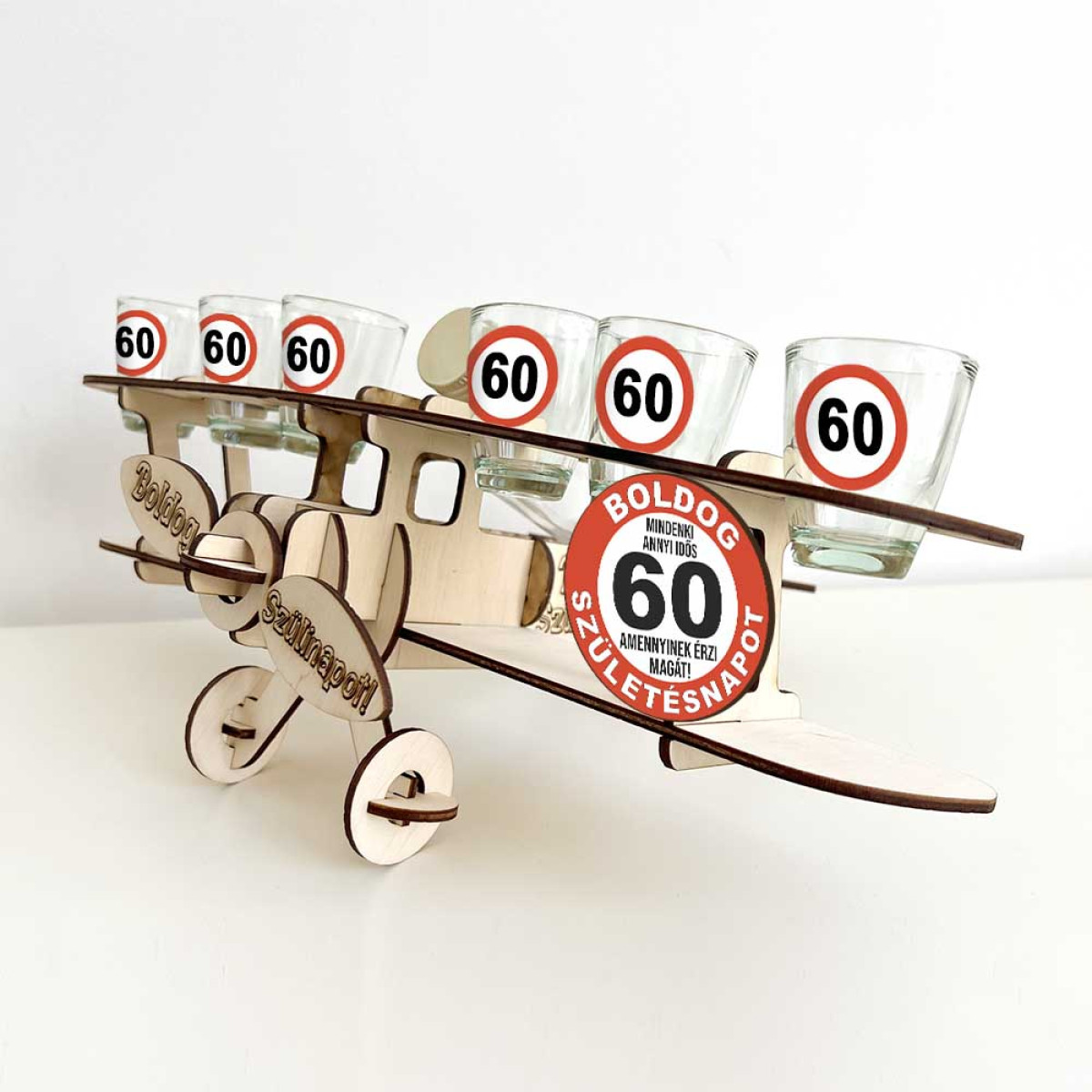 Fa Repülős Italos Szett - Boldog 60 Születésnapot - Vicces Ajándék 60. Születésnapra