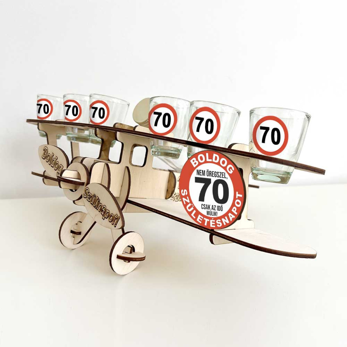 Fa Repülős Italos Szett - Boldog 70 Születésnapot - Vicces Ajándék 70. Születésnapra