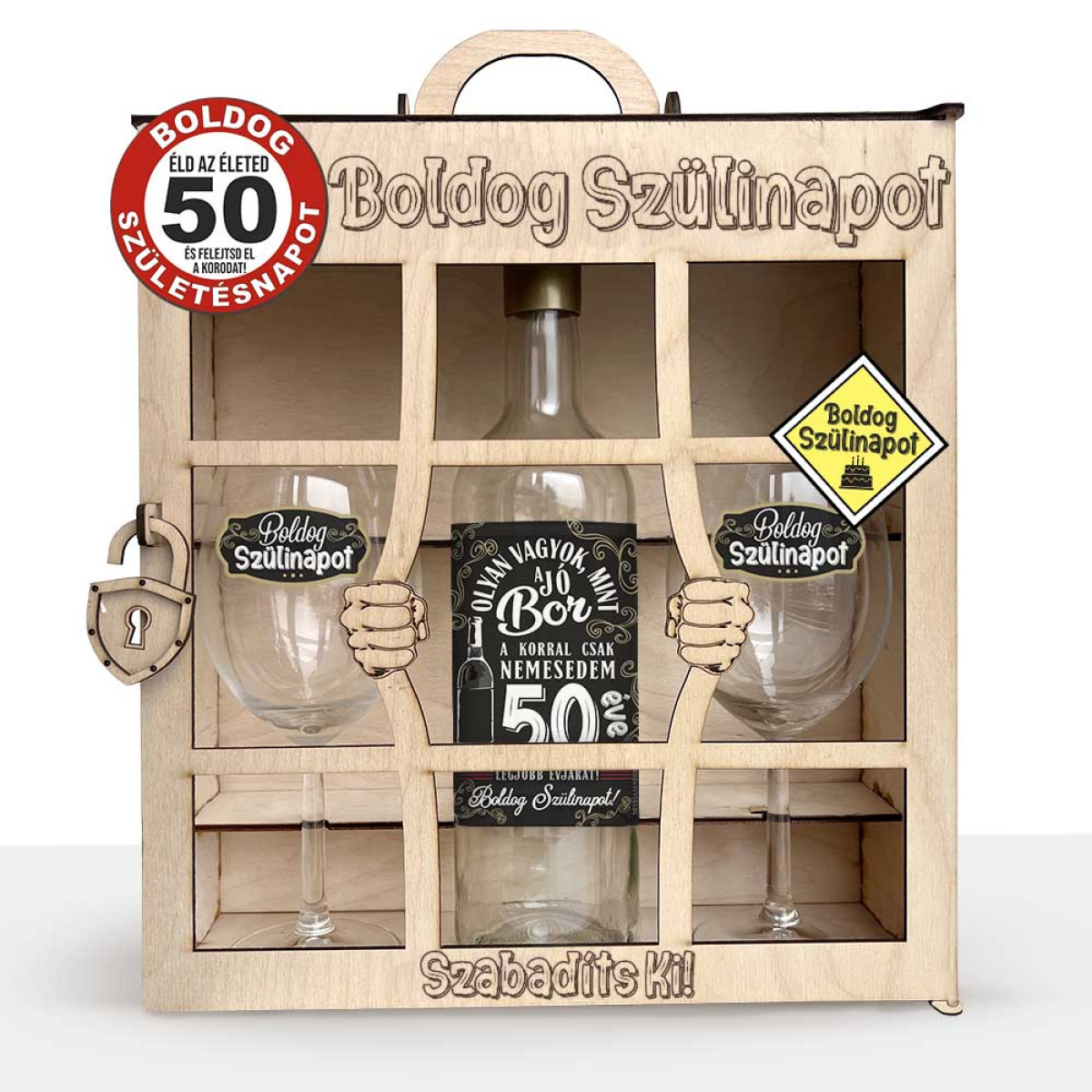 Börtönös Boros Italos Szett - Boldog 50. Szülinapot - 50. Születésnapi Boros Ajándékszett