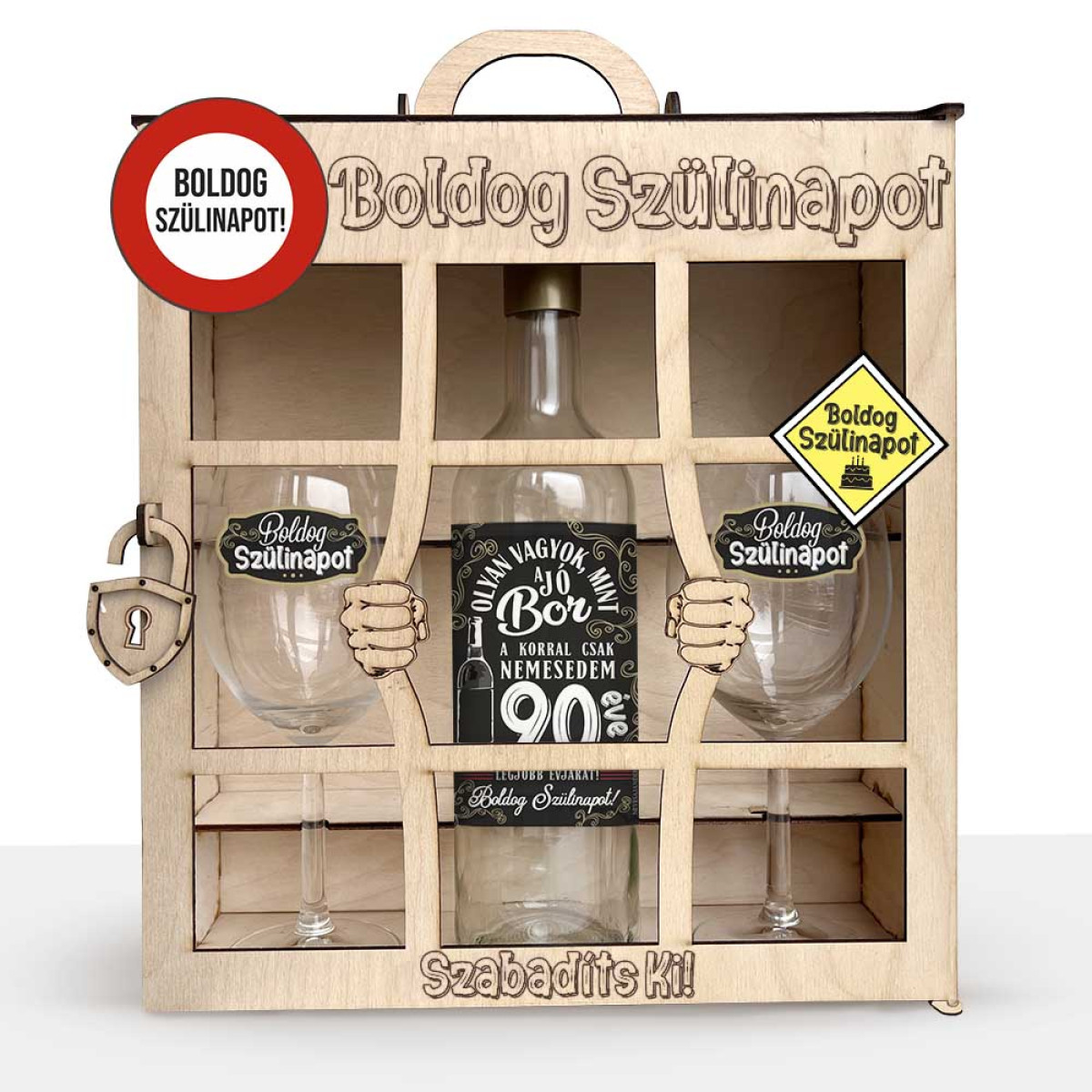Börtönös Boros Italos Szett - Boldog 90. Szülinapot - 90. Születésnapi Boros Ajándékszett