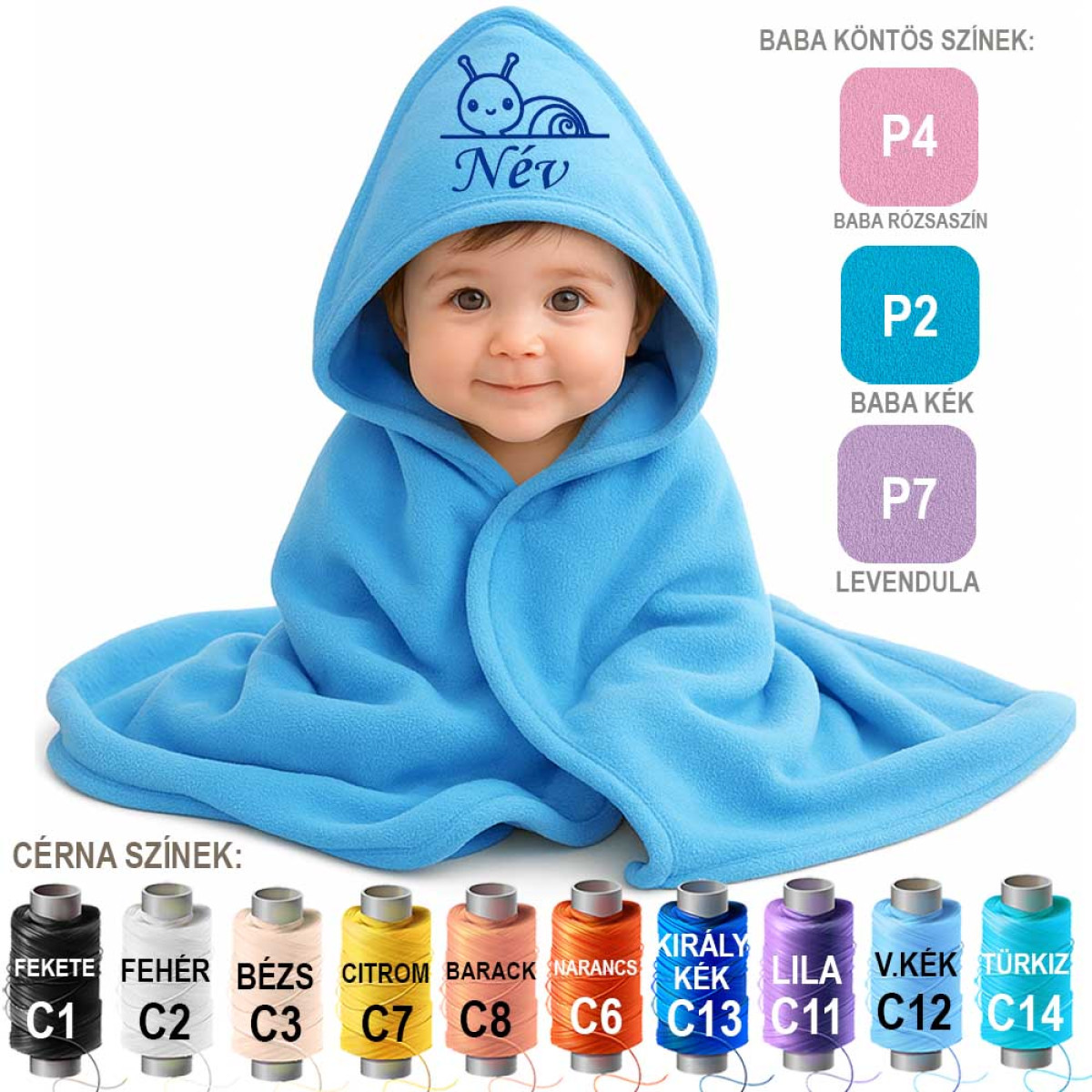 Egyedi Hímzett Kapucnis Baba Takaró ⭐ Neves Babatakaró Csiga Hímzés Mintával ⭐ Neves Ajándék ⭐ Névre Szóló Egyedi Ajándék