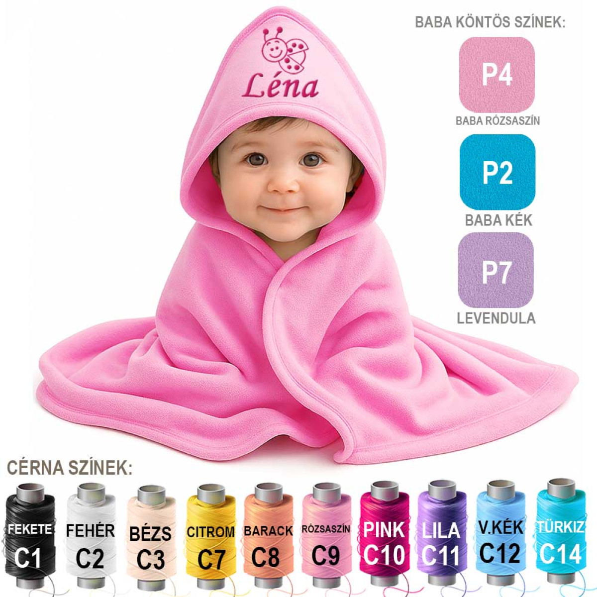 Egyedi Hímzett Kapucnis BabaTakaró⭐ Neves BabaTakaró Katica Hímzés Mintával ⭐ Neves Ajándék ⭐ Névre Szóló Egyedi Ajándék