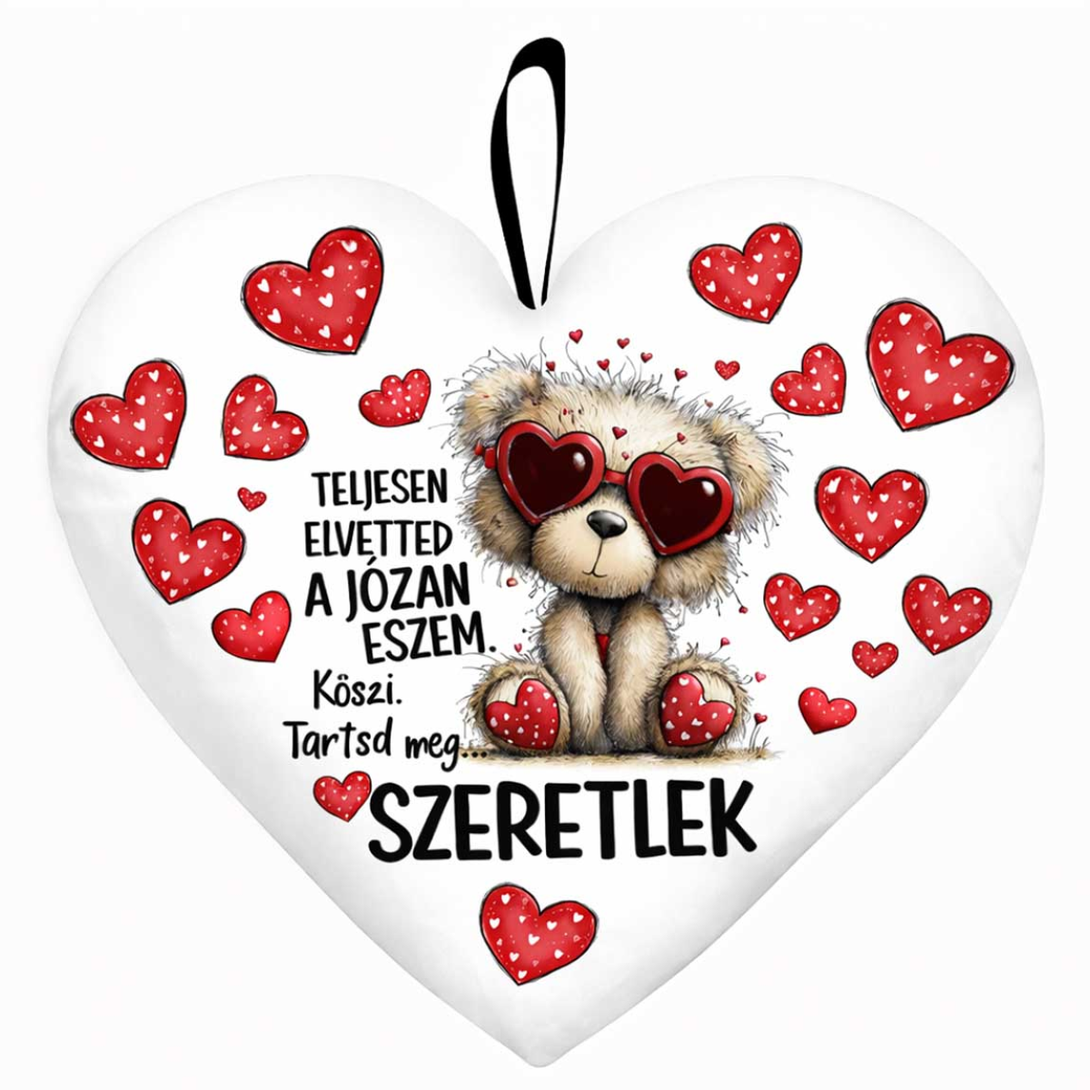Kicsi szív párna (25×21 cm) Szeretlek „Teljesen elvetted a józan eszem” macis Valentin Napi Ajándék