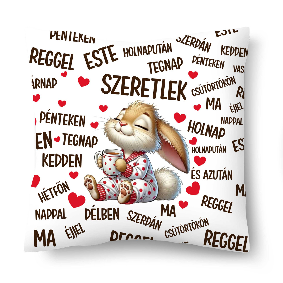 Díszpárna (26×26 cm) „Szeretlek mindig” – Nyuszis szerelmes párna | Valentin napi ajándék