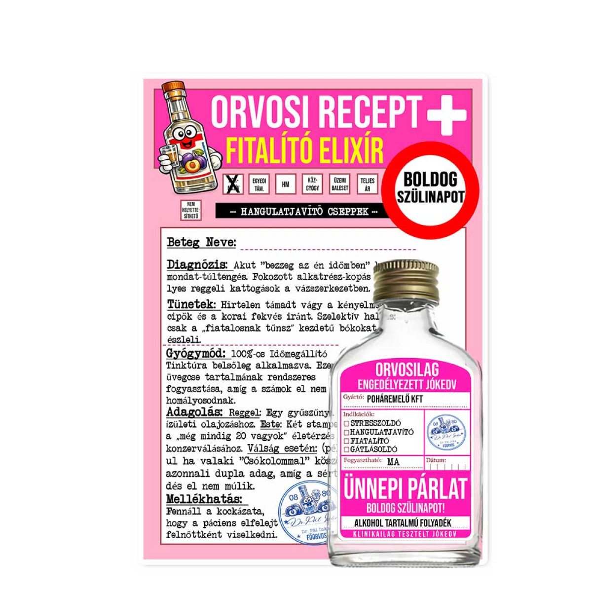 Vicces Orvosi Recept + Laposüveg – Fiatalító Elixír - Vicces Születésnapi Ajándék