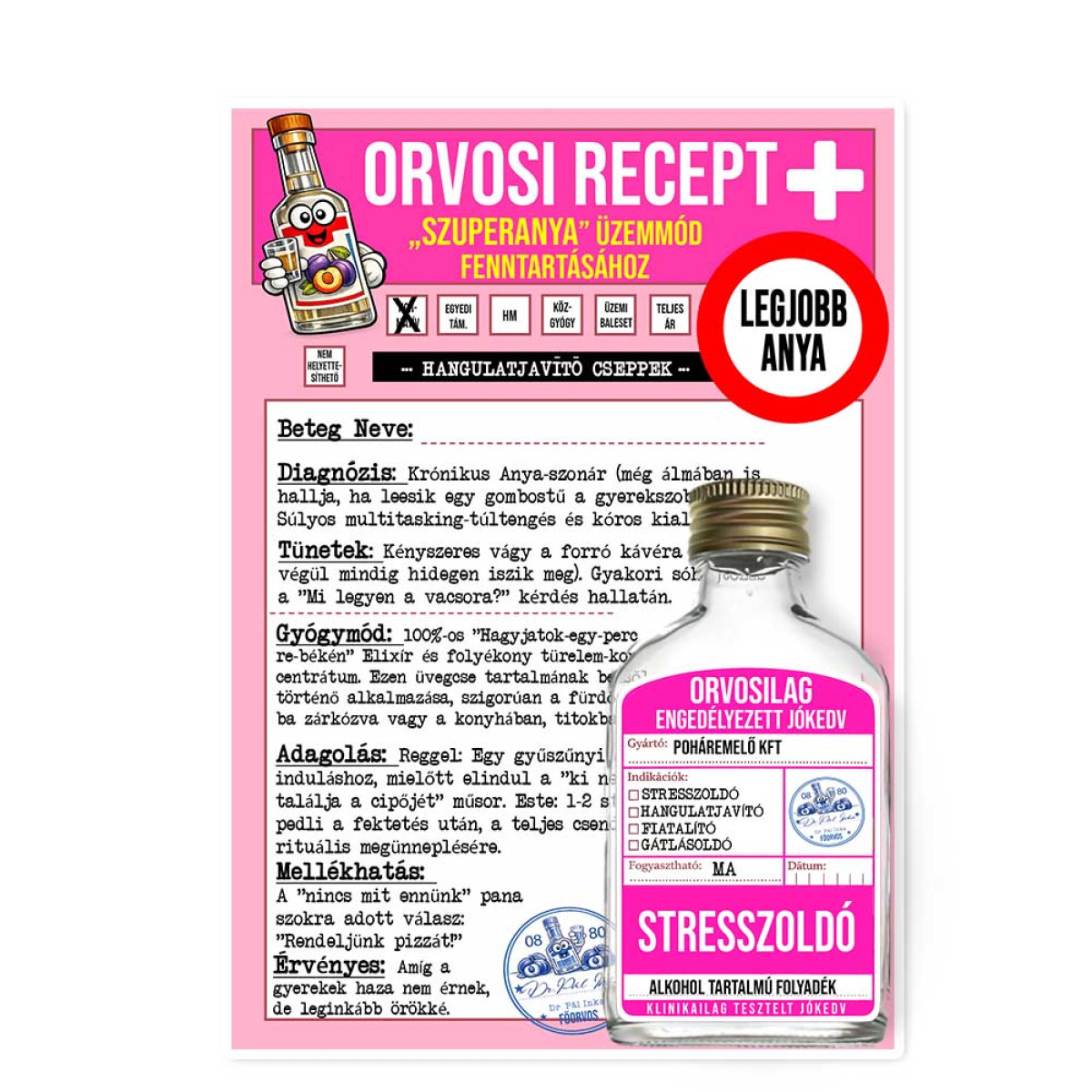 Vicces Orvosi Recept + Laposüveg – Legjobb Anya - Vicces Ajándék Anyáknak