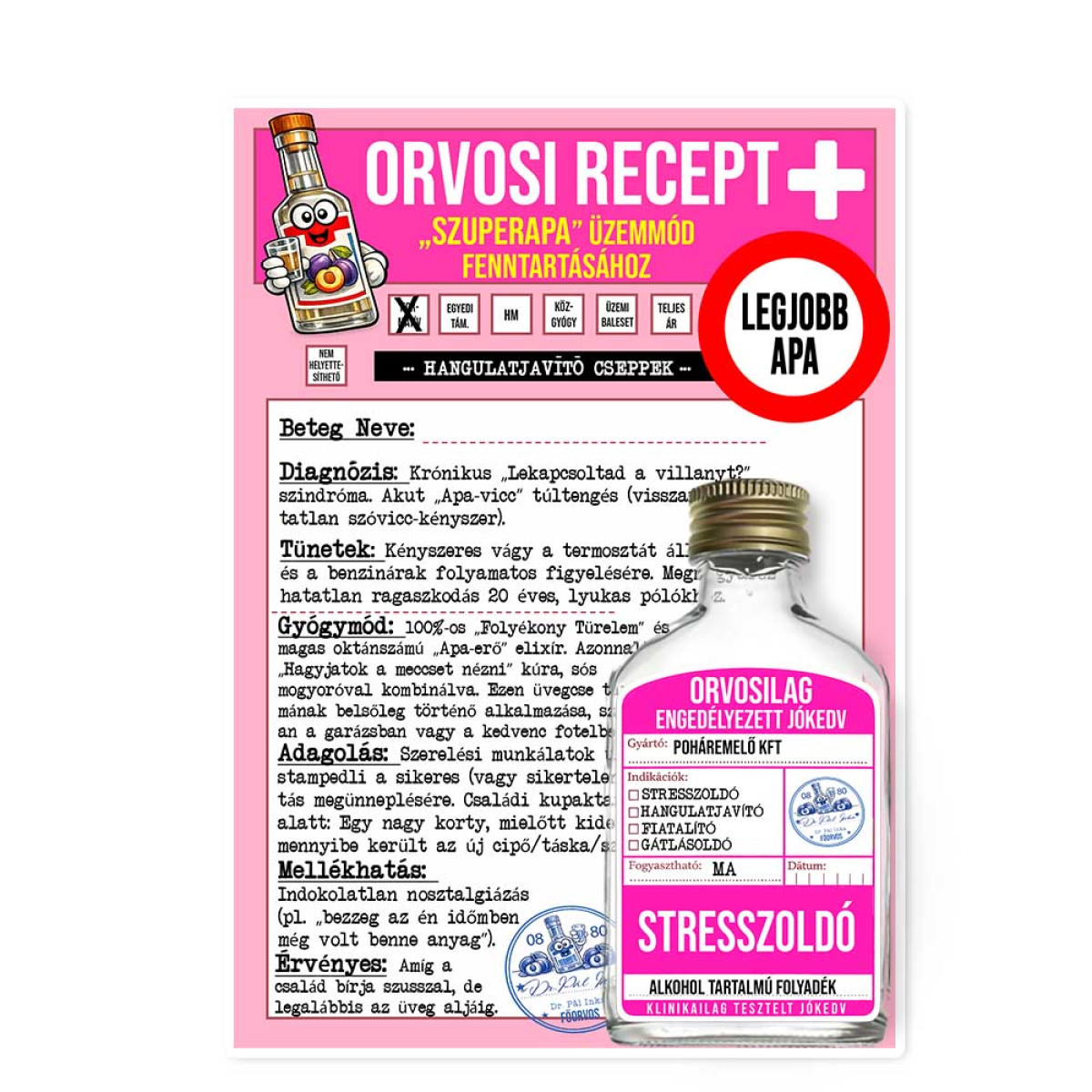 Vicces Orvosi Recept + Laposüveg – Legjobb Apa - Vicces Ajándék Apáknak