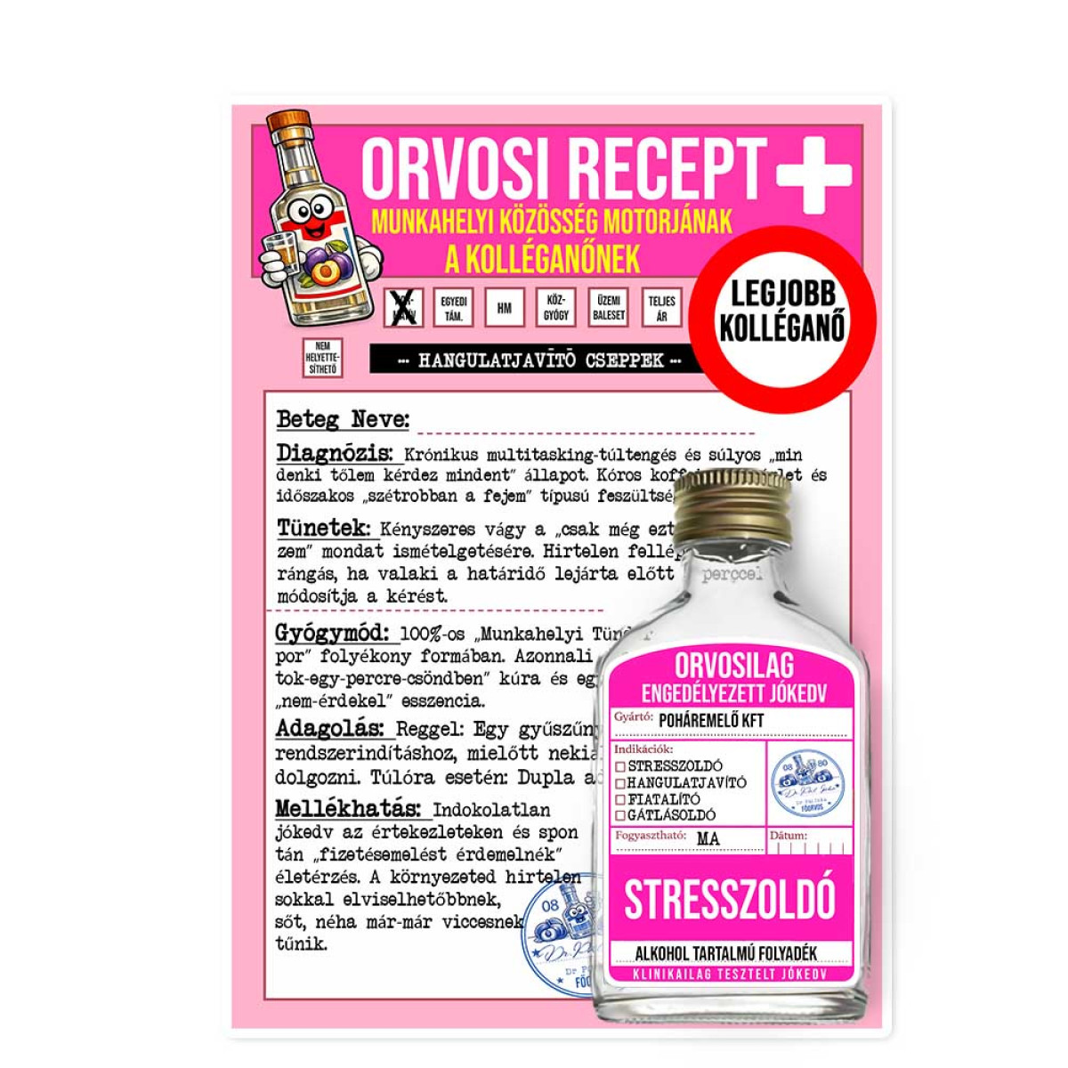 Vicces Orvosi Recept + Laposüveg – A Kolléganőnek - Vicces Ajándék Kolléganőnek