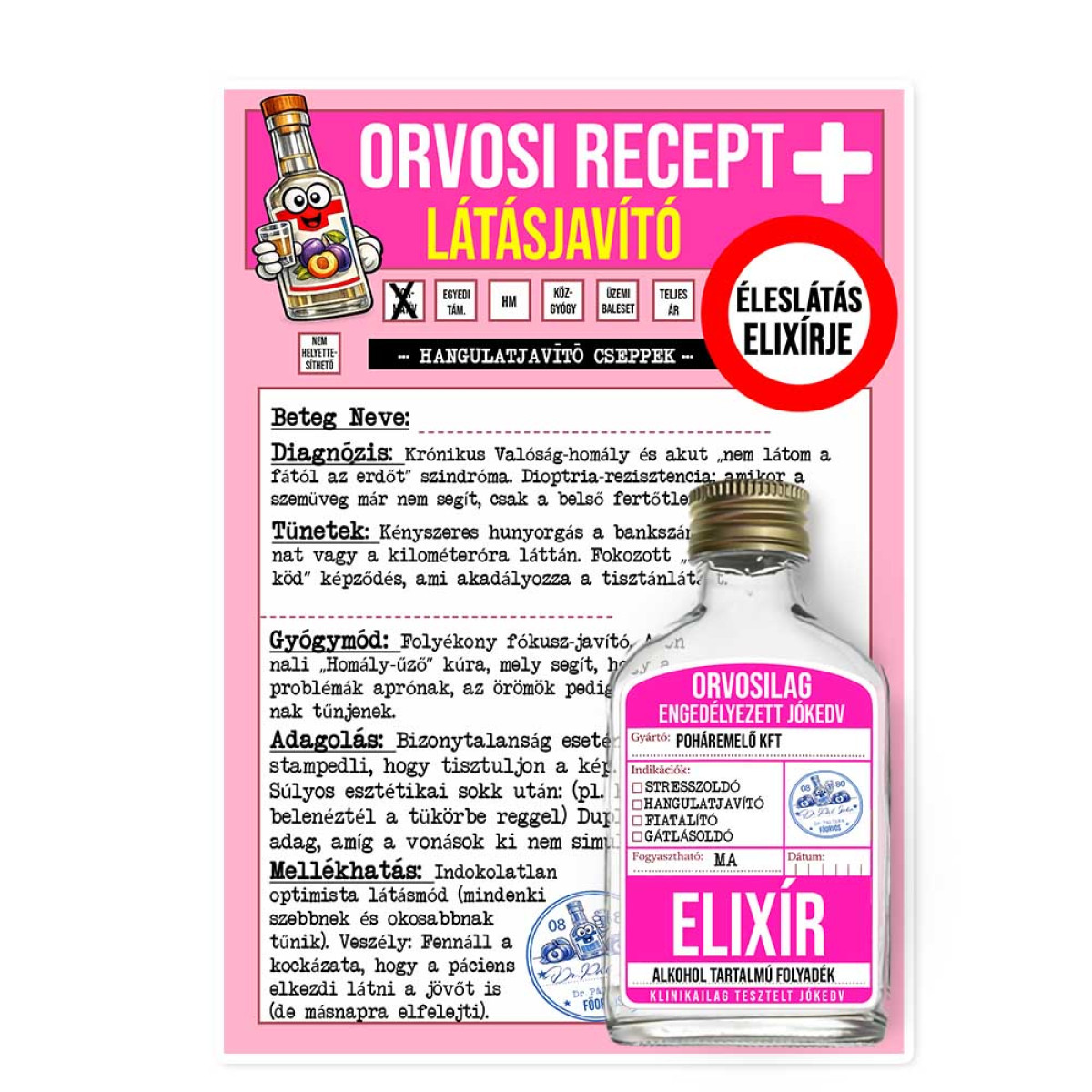 Vicces Orvosi Recept + Laposüveg – Látásjavító - Vicces Ajándék Kollégának, Havernak