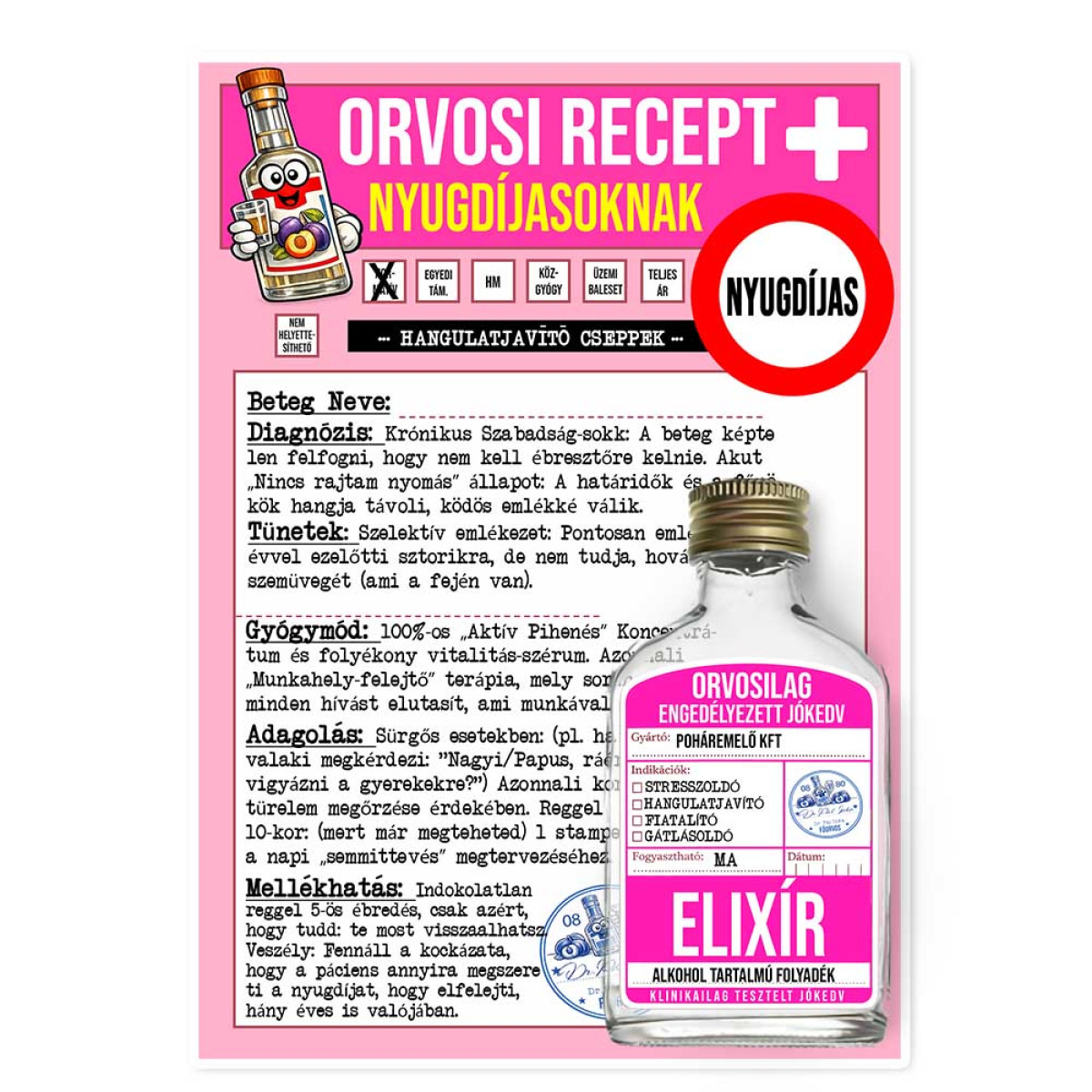 Vicces Orvosi Recept + Laposüveg – Nyugdíjasoknak - Vicces Ajándék Nyugdíjasoknak