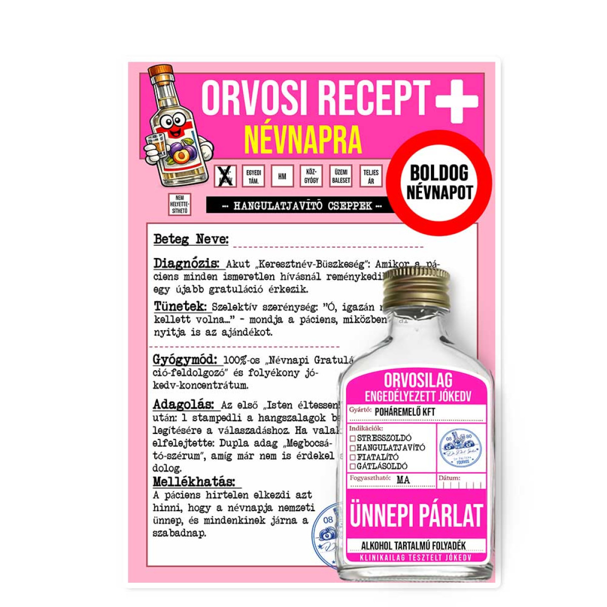 Vicces Orvosi Recept + Laposüveg – Névnapra - Vicces Ajándék Névnapra