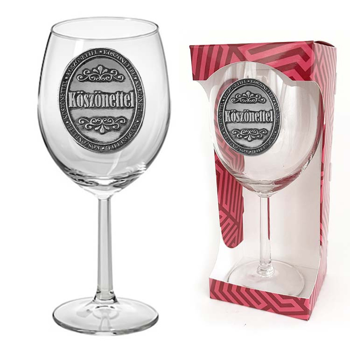 Ovális Fémcímkés Borospohár - Köszönettel felirattal - Ajándék Különleges Alkalmakra, Tanároknak, Barátoknak