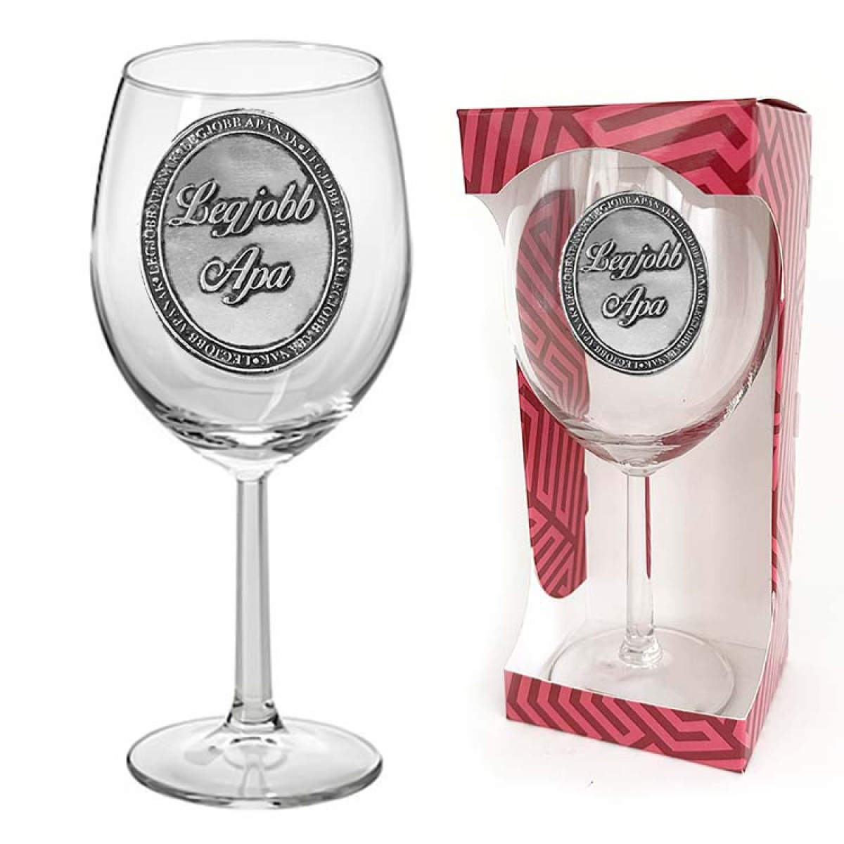 Ovális Fémcímkés Borospohár - Legjobb Apa felirattal - Ajándék Apáknak