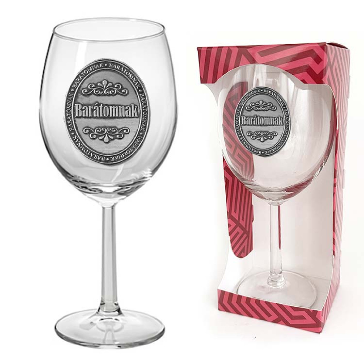 Ovális Fémcímkés Borospohár - Barátomnak feliratú - Ajándék Barátoknak