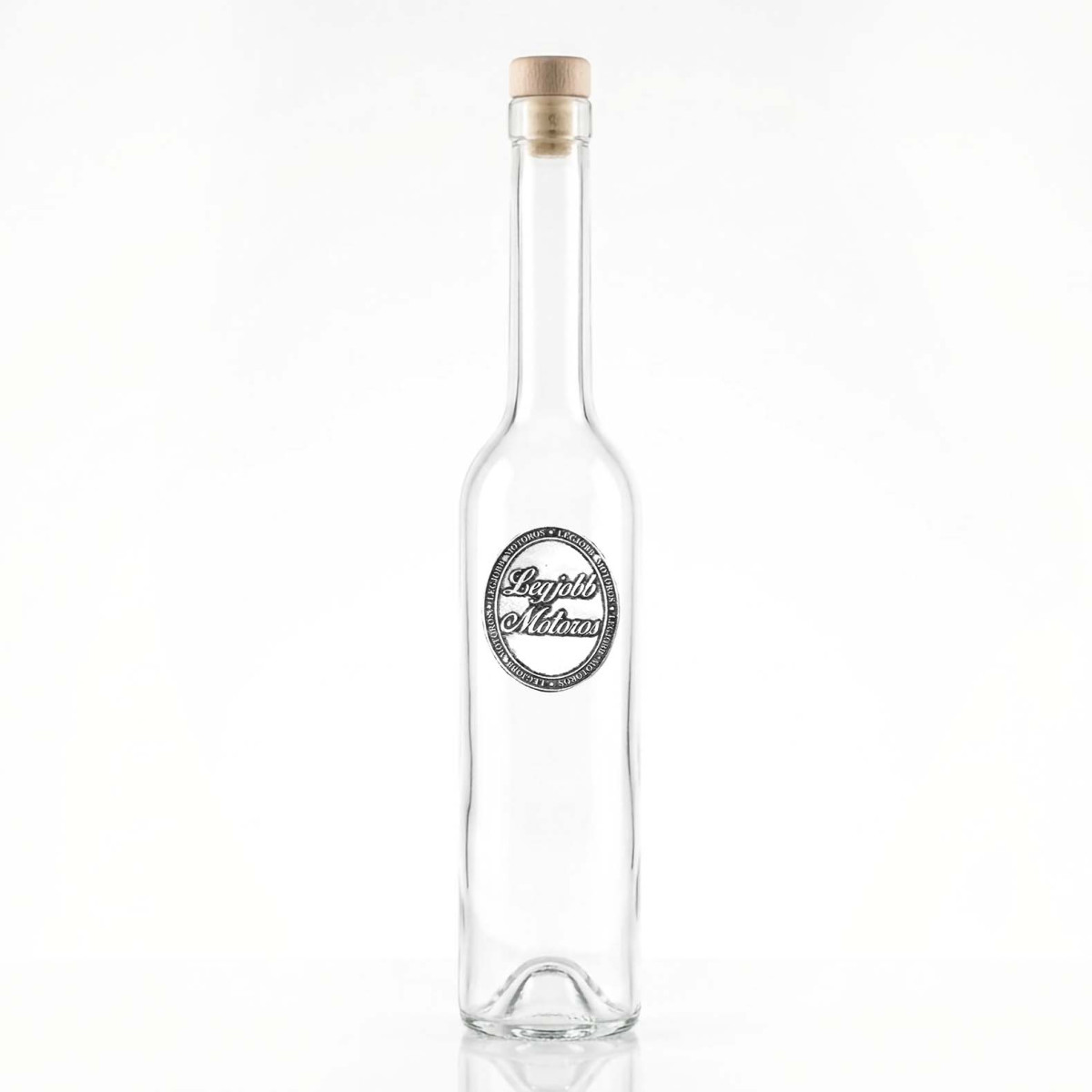 Ovális Fémcímkés Svéd Pálinkás üveg - Legjobb Motoros felirattal - Ajándék Motorosoknak