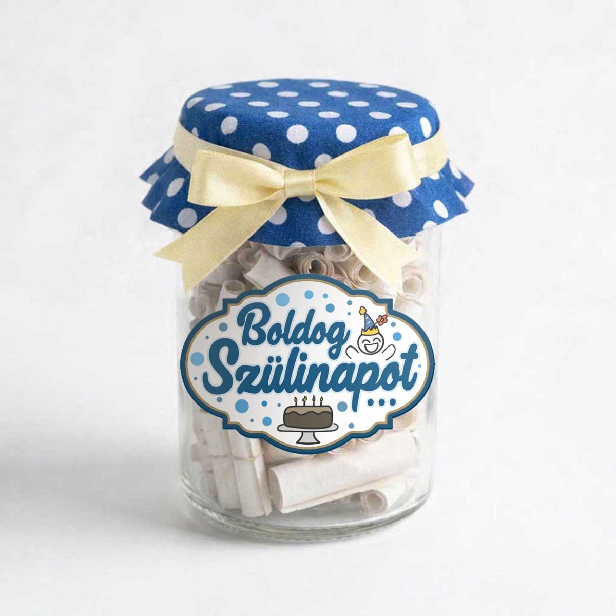 Kívánság Befőtt Születésnapra - Boldog Szülinapot felirattal kék - Születésnapi Ajándék