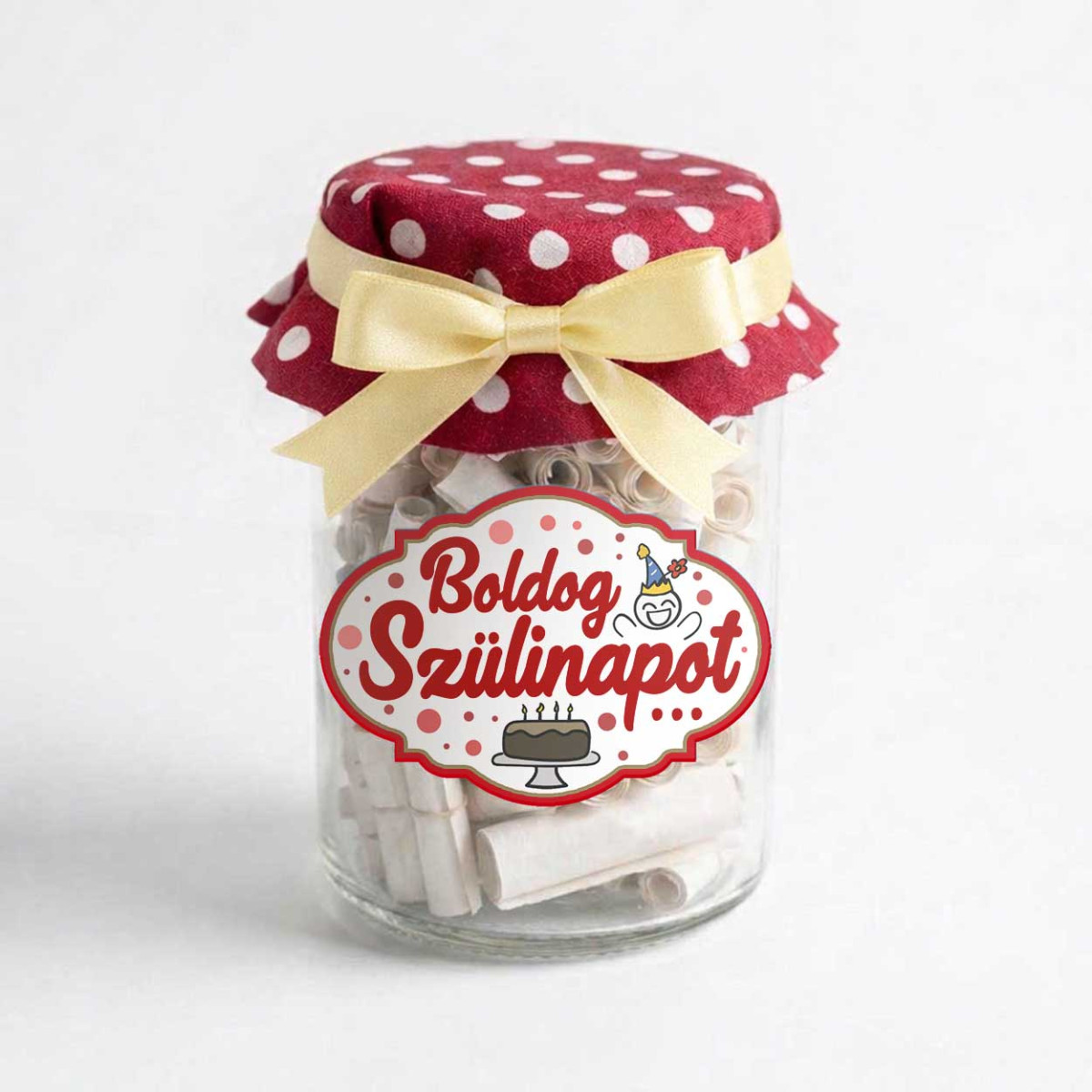 Kívánság Befőtt Születésnapra - Boldog Szülinapot felirattal Piros - Születésnapi Ajándék
