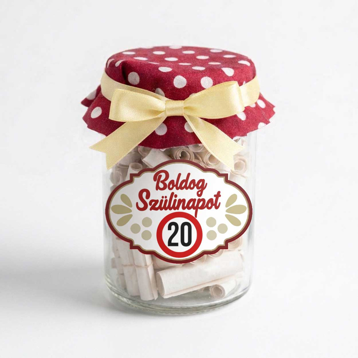 Kívánság Befőtt Születésnapra - 20. Boldog Szülinapot felirattal Piros - 20. Születésnapi Ajándék