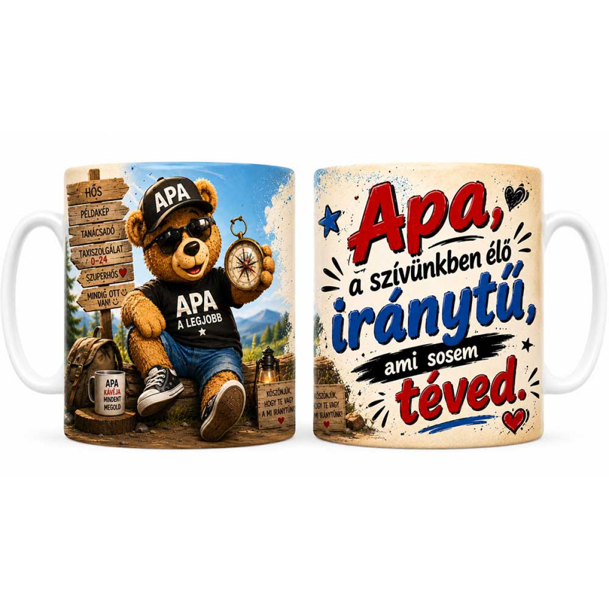 (B1419) Bögre Apáknak - Apa a szívünk élő iránytűje - Apák Napi Ajándék Apukáknak