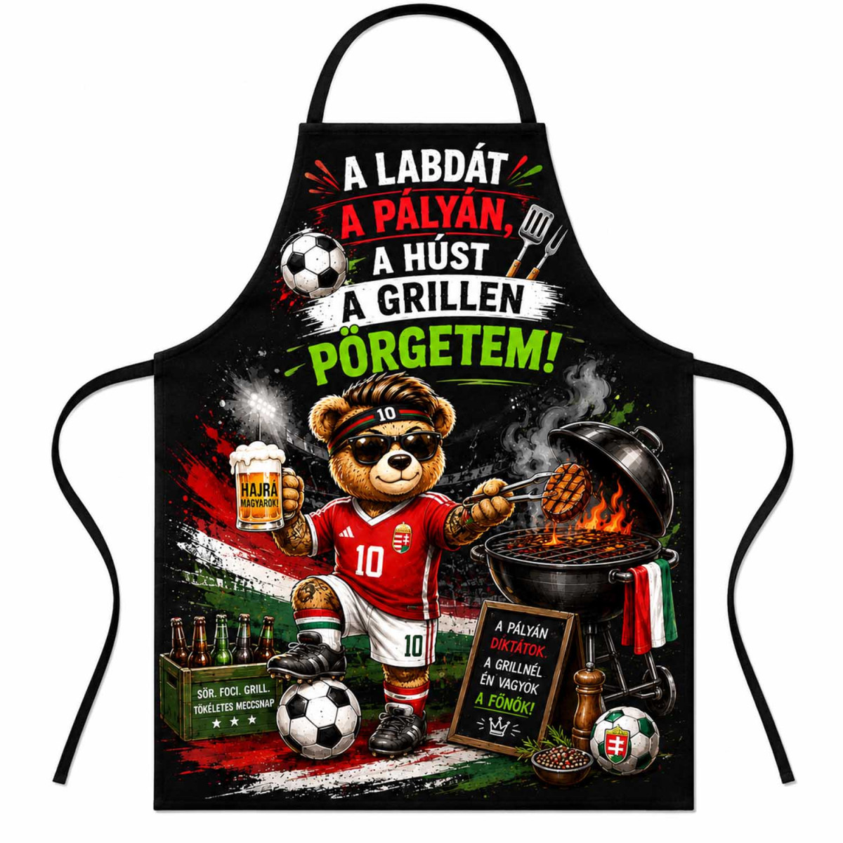 (TK076) Focis Grillkötény - A Labdát a Pályán, a Húst a Grillen Pörgetem - Vicces Kötény Grillezéshez
