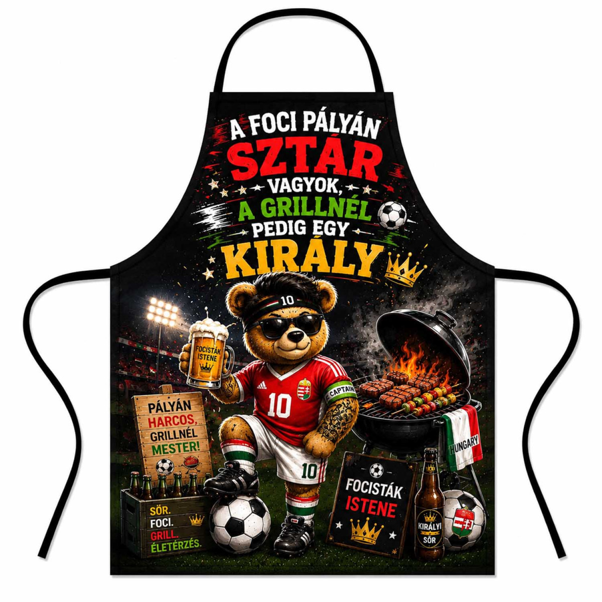 (TK077) Focis Grillkötény - A Foci Pályán Sztár Vagyok - Vicces Kötény Grillezéshez