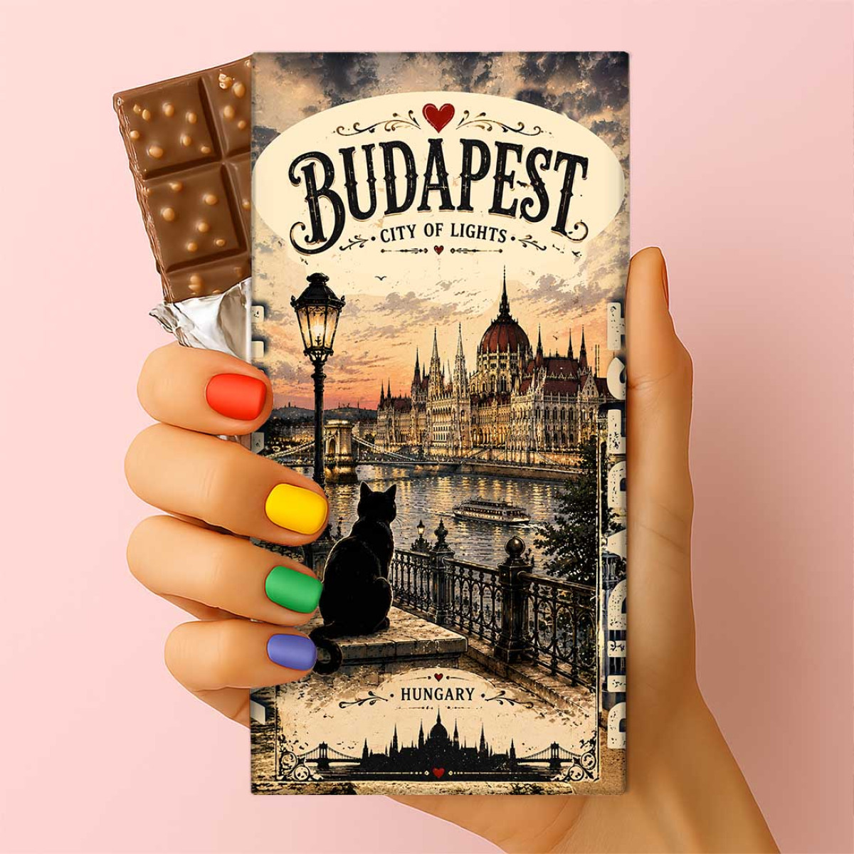 Csoda Csoki - Budapest csoki – Parlament és fekete macska mintás budapesti szuvenír csokoládé