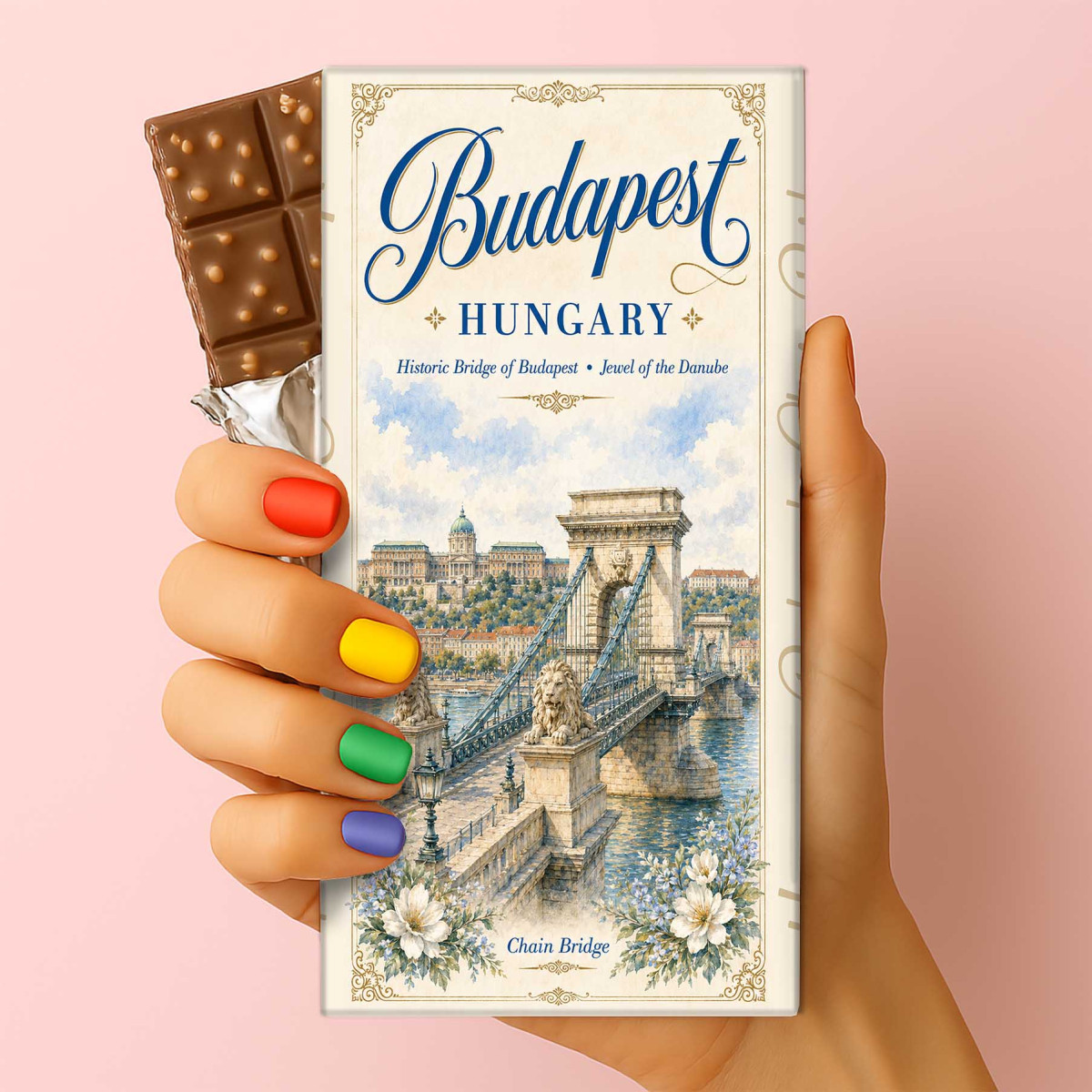 Csoda Csoki - Budapest csoki – Budapest Chain Bridge csoki – Lánchíd mintás budapesti szuvenír csokoládé