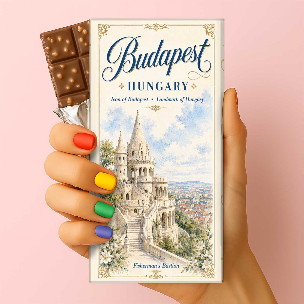 Csoda Csoki - Budapest csoki – Budapest Fisherman's Bastion csoki – Halászbástya mintás budapesti szuvenír csokoládé