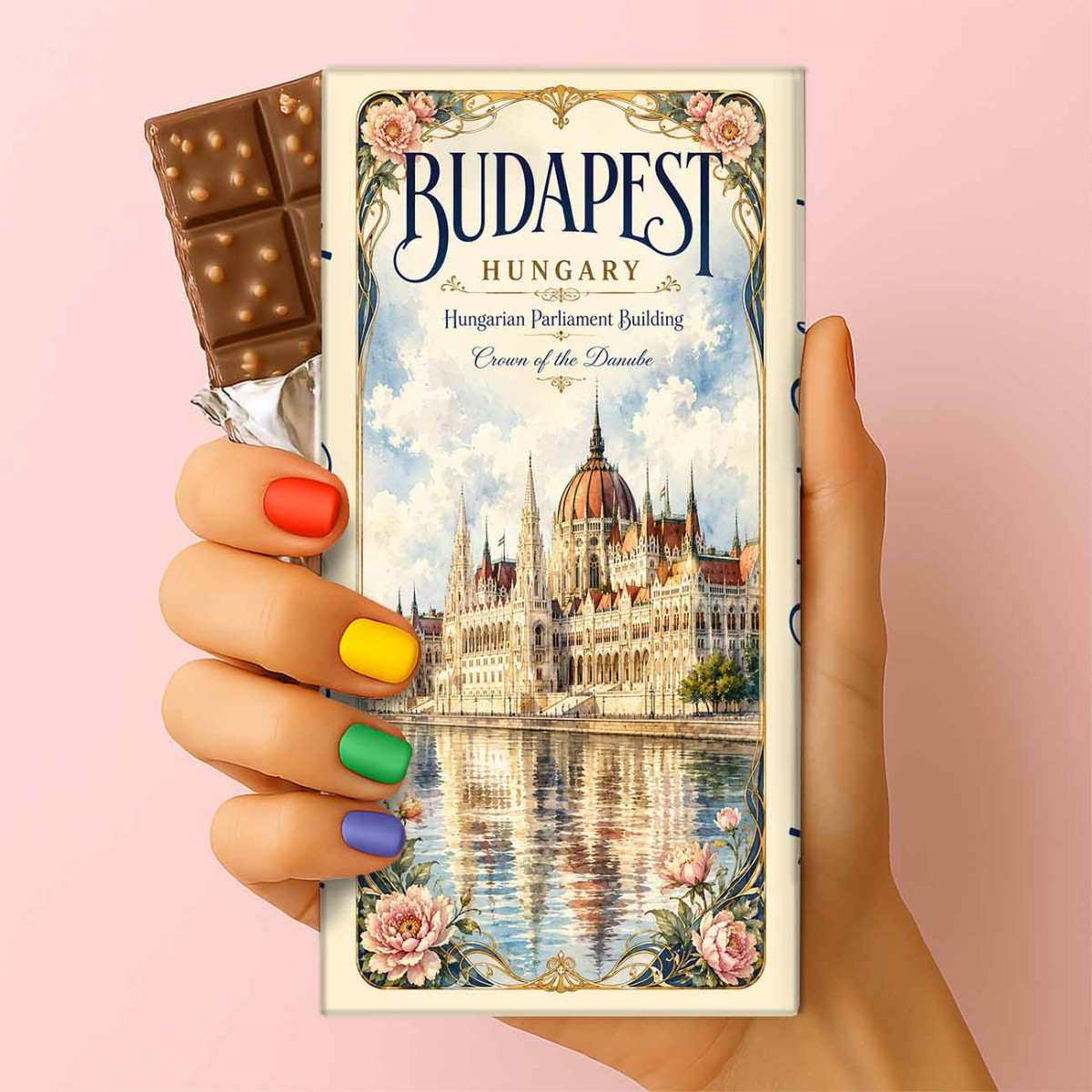 Csoda Csoki - Budapest Parliament csoki virágmintás kerettel – Elegáns budapesti szuvenír csokoládé