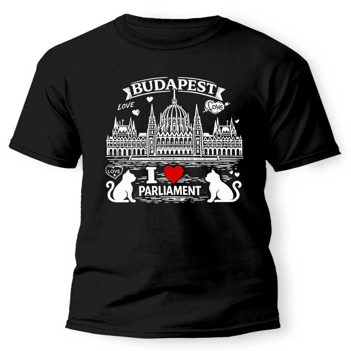 (PX340) Budapest Póló - I Love Parliament Budapest Póló – Macskás Magyar Szuvenír Póló