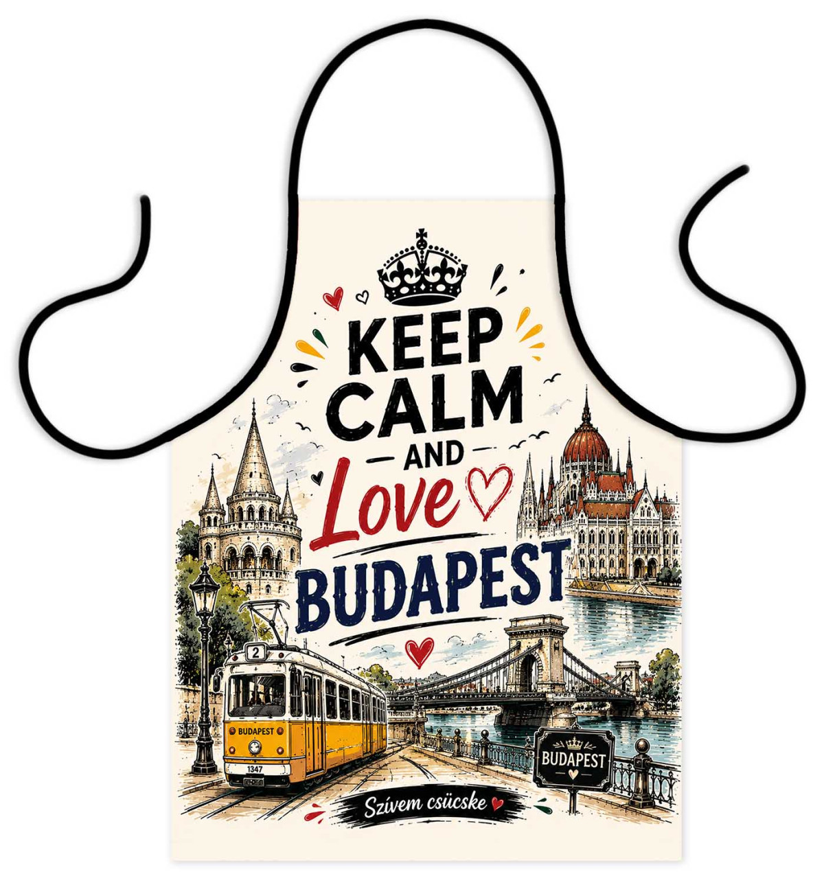 (TK096) Budapest Hungary Kötény – Keep Calm Love Budapest Kötény – Budapest Hungary Ajándék