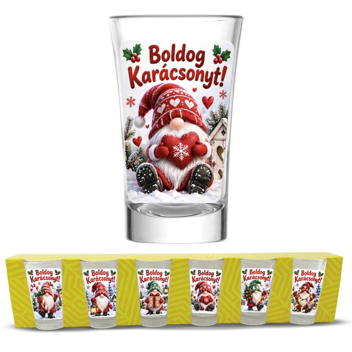 (PPS381) Karácsonyi Manós Felespohár Szett - Boldog Karácsonyt - Pálinkás Pohár Szett 6 db-os Karácsonyi Ajándék