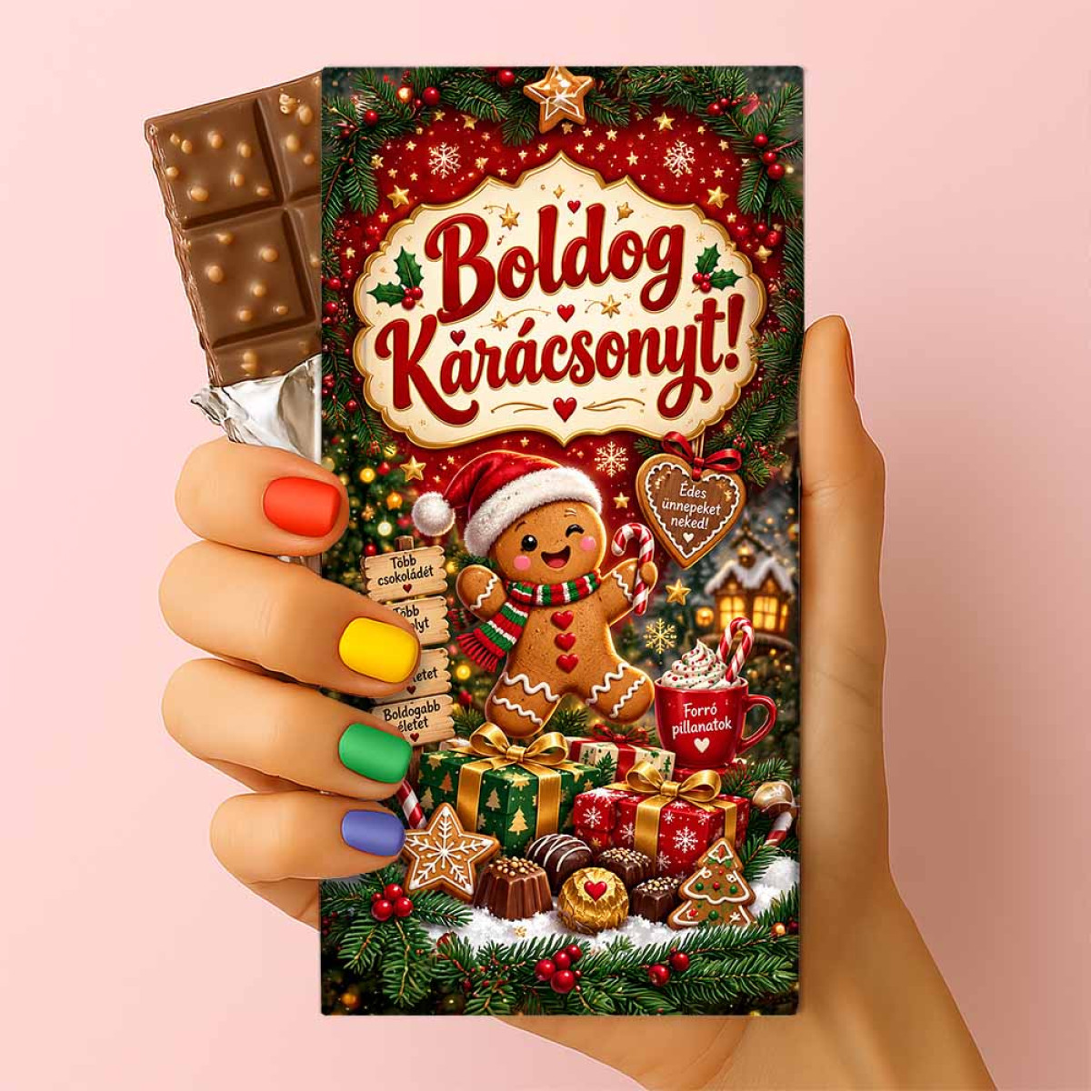 Csoda Csoki - Feliratos Csokoládé - Boldog Karácsonyt! Mézeskalácsos Ünnepi Csokoládé - Karácsonyi Csoki - Rizses Csokoládé 75 g