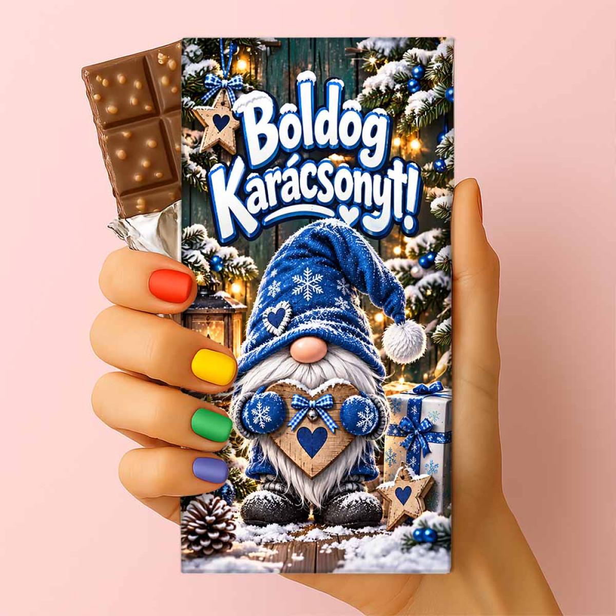 Csoda Csoki - Feliratos Csokoládé - Kék Gnóm Manós Mintával - Karácsonyi Csoki - Rizses Csokoládé 75 g