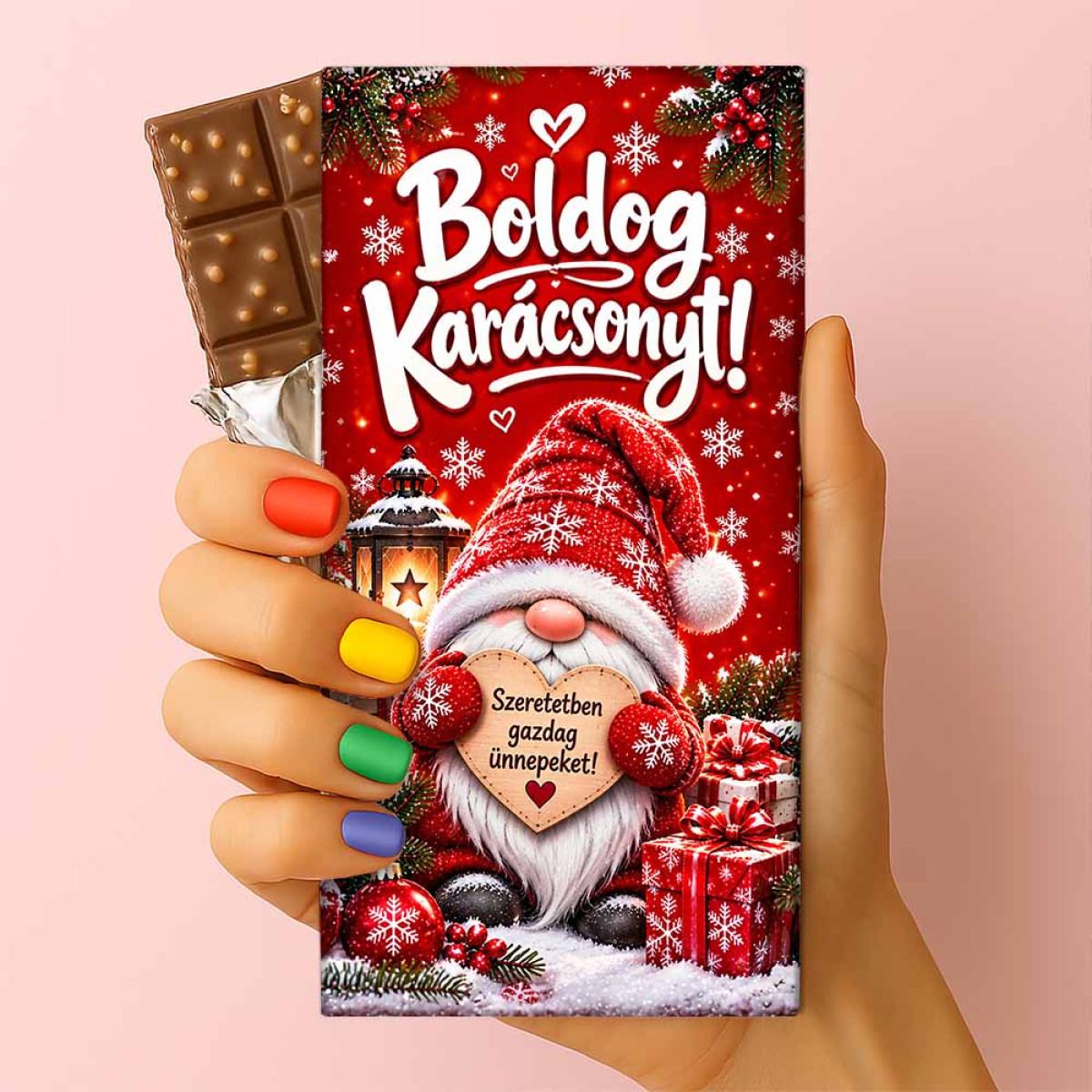 Csoda Csoki - Feliratos Csokoládé - Boldog Karácsonyt! Gnóm Manós Szeretetben Gazdag Ünnepeket Mintával - Karácsonyi Csoki - Rizses Csokoládé 75 g