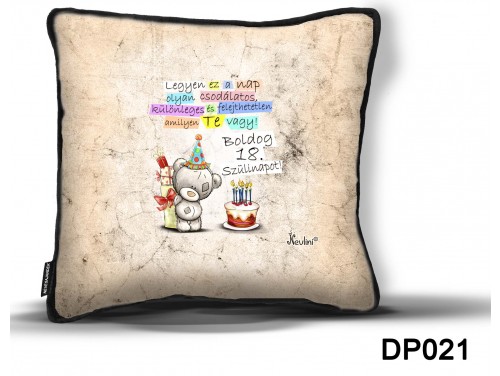 (DP021) Díszpárna 26 cm x 26 cm - Boldog Szülinapot 18 macis – Születésnapi Ajándék