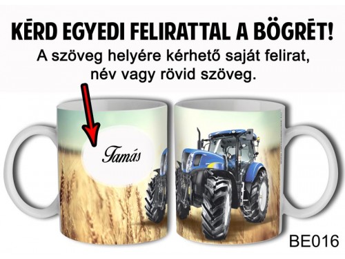 (BE016) Bögre 3 dl - Kék Traktor Egyedi feliratos - Egyedi Ajándék 