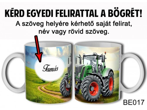(BE017) Bögre 3 dl - Zöld Traktor Egyedi feliratos - Egyedi Ajándék
