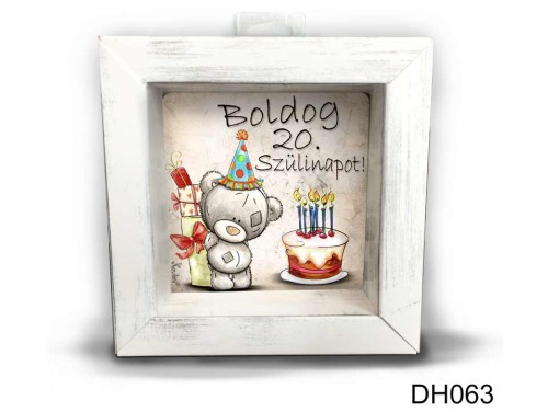 (DH063) Kicsi 3D Képkeret 11,2 cm x 11, 2 cm - Boldog 20. Szülinapot - Születésnapi Ajándék Ötletek