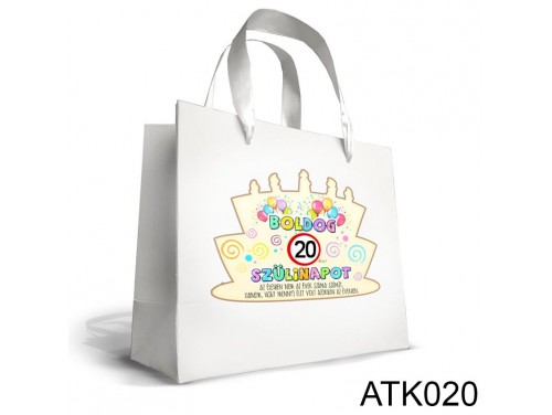 (ATK020) Kicsi Dísztasak 18cm x 21cm - Boldog 20 Szülinapot - Ajándék Születésnapra