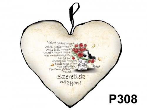 (P308) Párna Nagy Szív 45cm - Veled Boldog Vagyok - Valentin Napi Ajándékok - Szerelmes Ajándékok