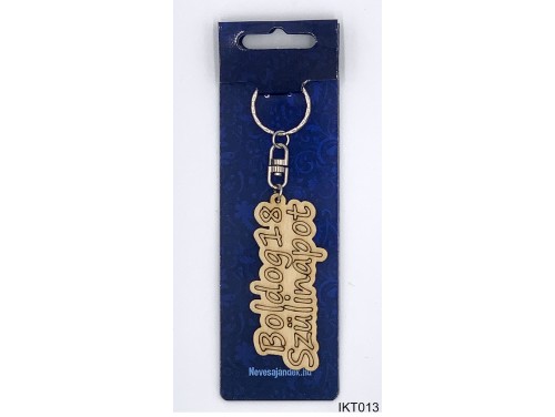 (IKT013) Gravírozott Fa Kulcstartó 4 cm x 7 cm - Boldog 18. szülinapot - Szülinapi ajándékok