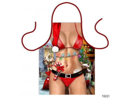 (TK021) Teli mintás kötény 50 cm x 70 cm - Santa Claus Daugther, Mikulás lány – Szexi Karácsonyi Kötény Nőknek